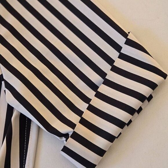 Belyn Key Womens Black White Stripe Short Sleeve Wrinkle Resistant Blouse Medium - Picture 7 of 11